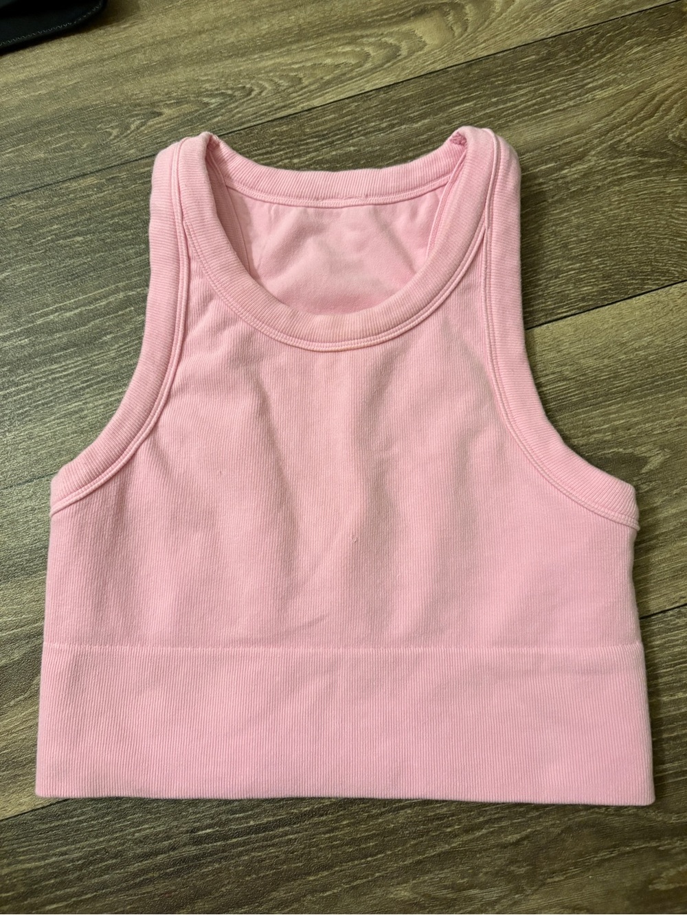 Alo Yoga Seamless Delight High Neck Bra Pink Ribbed Racerback Crop Top Small